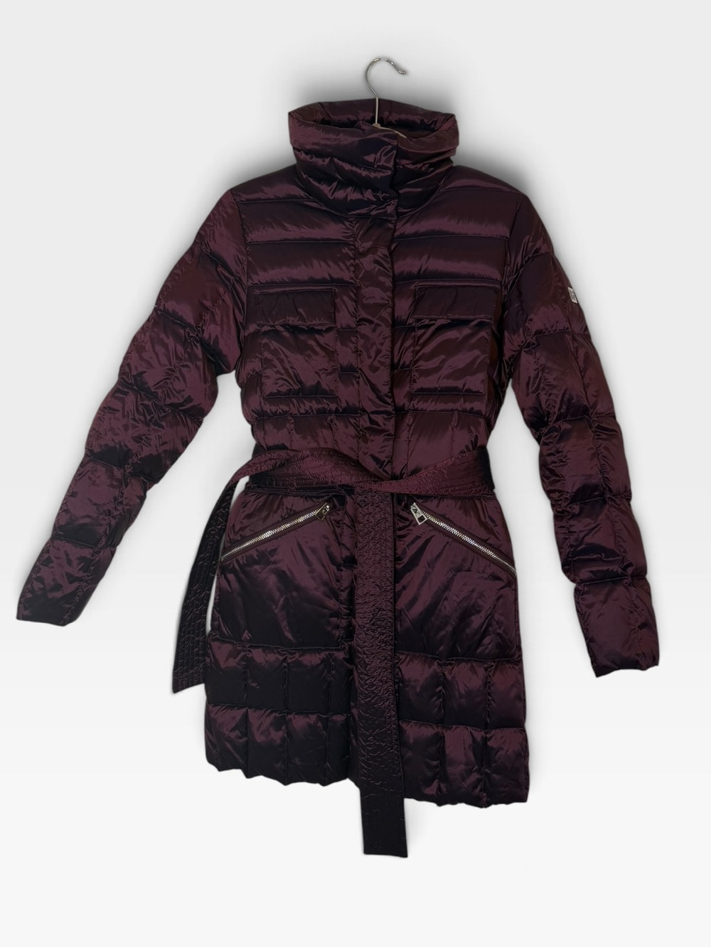 Diane von Furstenberg DVF Plum Belted Down Puffer Coat Size Small Designer Warm